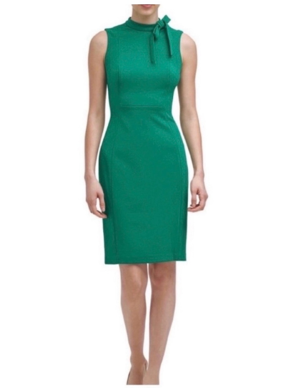 💚 NWT! Green CALVIN KLEIN Tie Neck Sleeveless Dress - Size 8